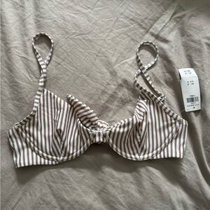 New! Abercrombie & Fitch Bikini Top Brown White Stripe Tie Back XS